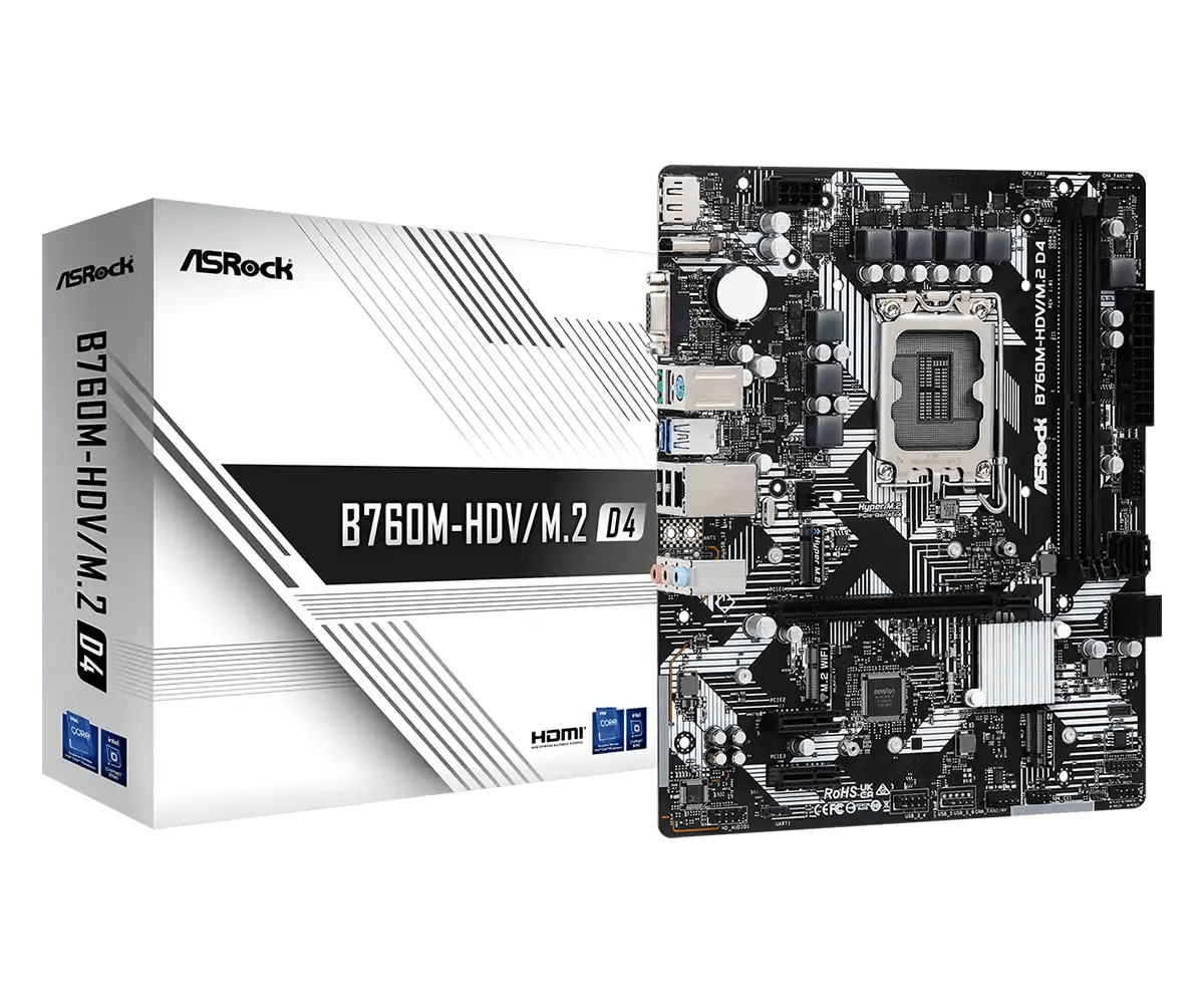 ASRock B760M - HDV/M.2 D4 LGA1700 Intel Motherboard | 90 - MXBL40 - A0UAYZ - Vektra Computers LLC ASRock B760M - HDV/M.2 D4 LGA1700 Intel Motherboard | 90 - MXBL40 - A0UAYZ - Vektra Computers LLC